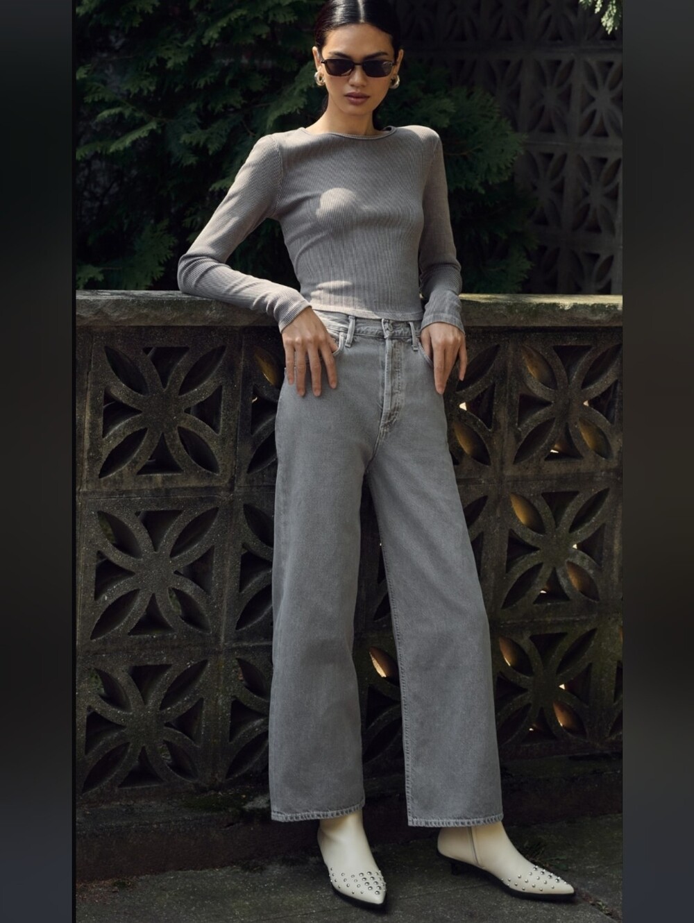 Agolde Ren High Rise Wide Leg Jean In Grey Owl